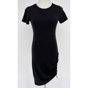 MICHAEL KORS Women’s Stretch Ruched T-Shirt Dress Asymmetric‎ MK logo XS Black
